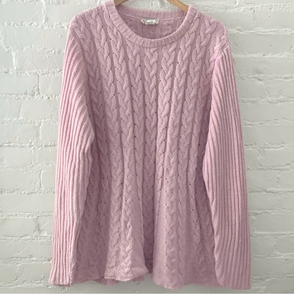 LEA Apparel Flowy Lightweight Cable Knit Tunic Sweater Pastel Pink Coquette Boho